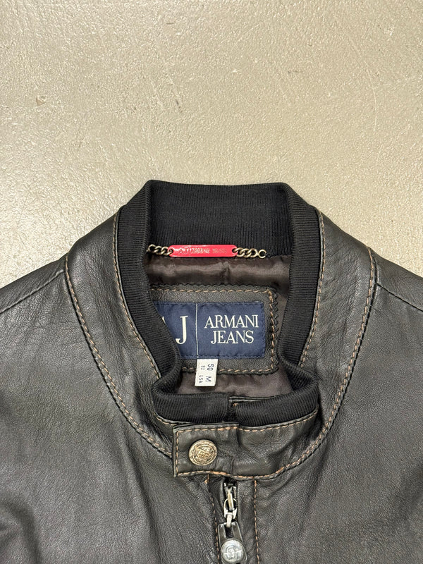 2000s Armani leather bomber jacket