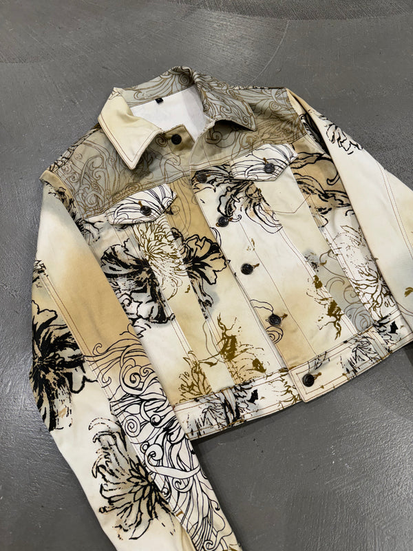 2001 Cavalli floral tattoo printed denim jacket