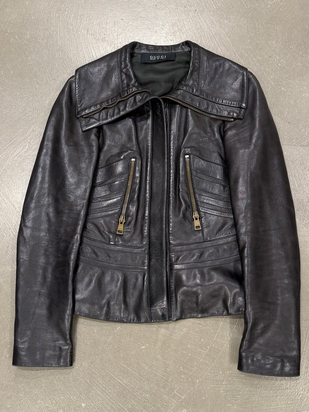 A/W2003 Gucci by tom Ford paneled moto leather jacket