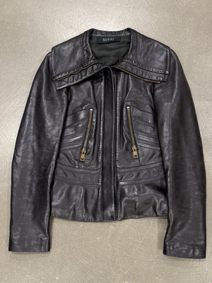 A/W2003 Gucci by tom Ford paneled moto leather jacket