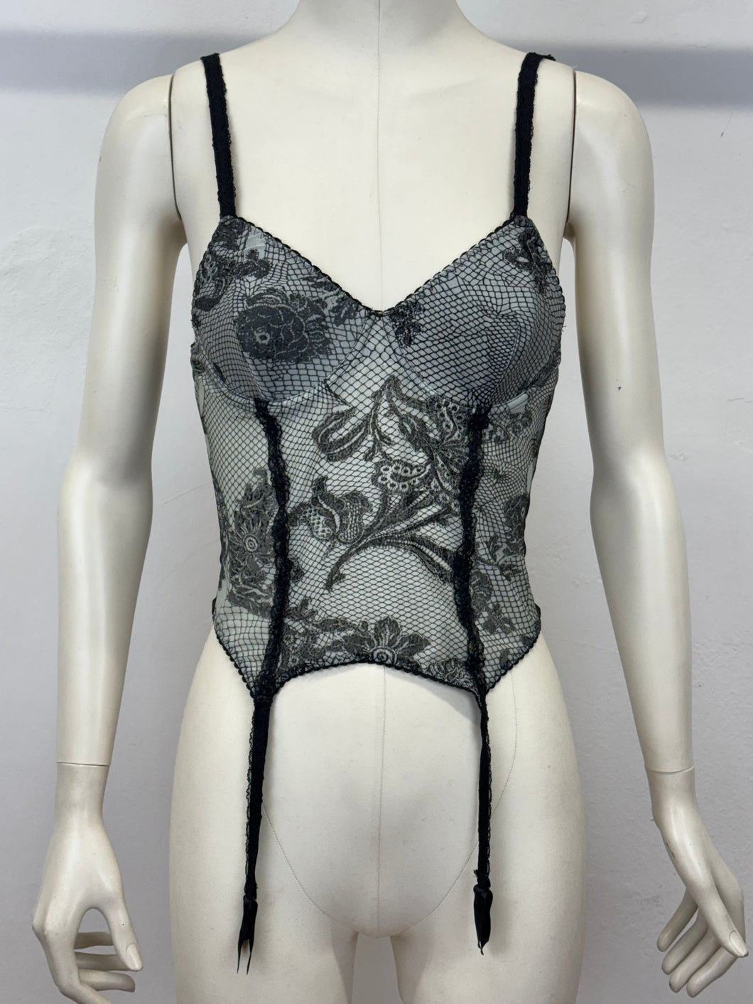 A/W2003 Roberto Cavalli floral mesh corset bustier