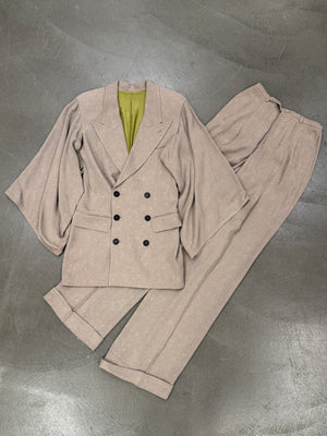 2000s Jean Paul Gaultier wrinkle skin wide sleeve set (jacket + pants)