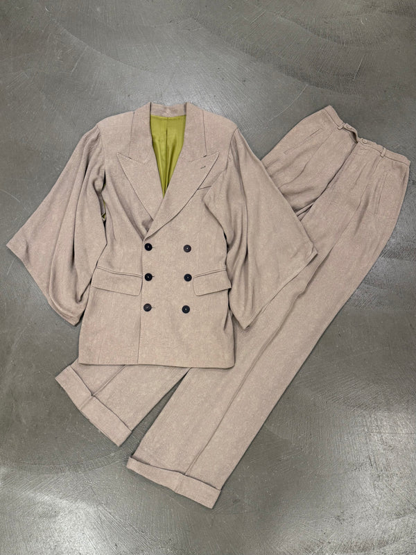 2000s Jean Paul Gaultier wrinkle skin wide sleeve set (jacket + pants)