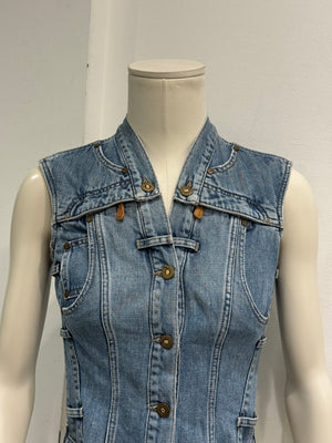 2000s Alexander McQueen distressed lace-up denim vest