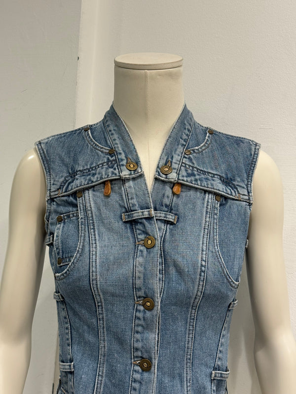 2000s Alexander McQueen distressed lace-up denim vest