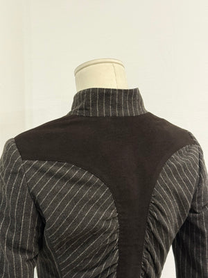 2000s Roberto Cavalli structured ruched velvet trim stiped jacket
