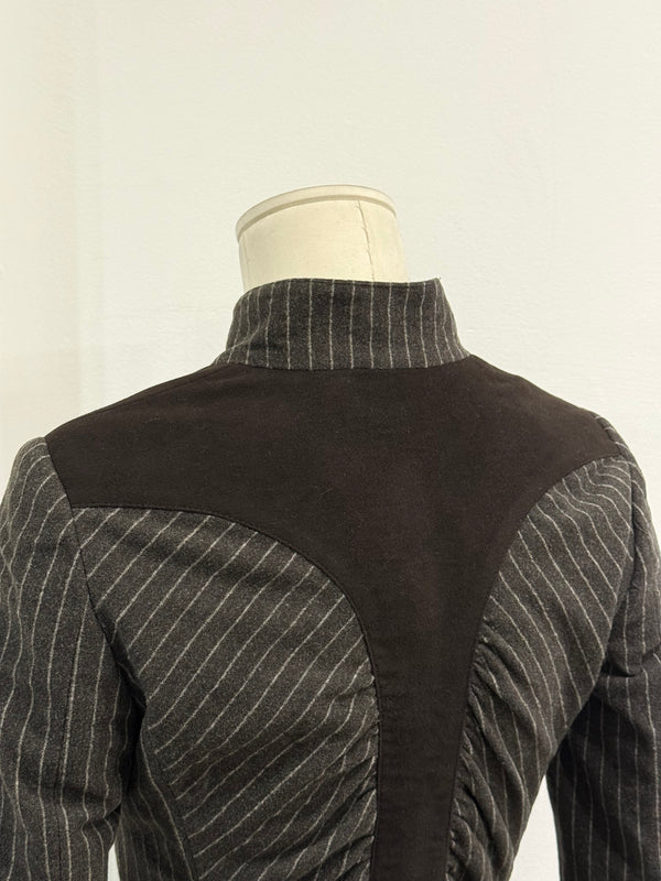 2000s Roberto Cavalli structured ruched velvet trim stiped jacket