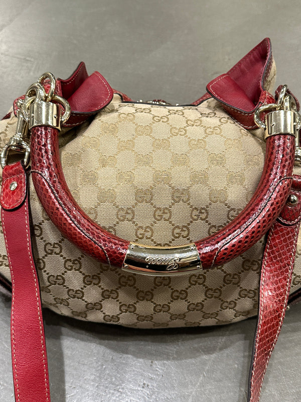 2008 Gucci x Unicef Indy GG canvas snakeskin hobo bag