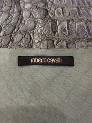 S/S2011 Roberto Cavalli silk crocodile print lace-up fringe dress