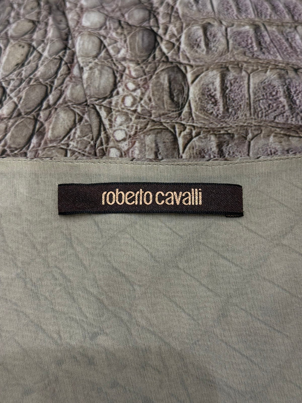 S/S2011 Roberto Cavalli silk crocodile print lace-up fringe dress