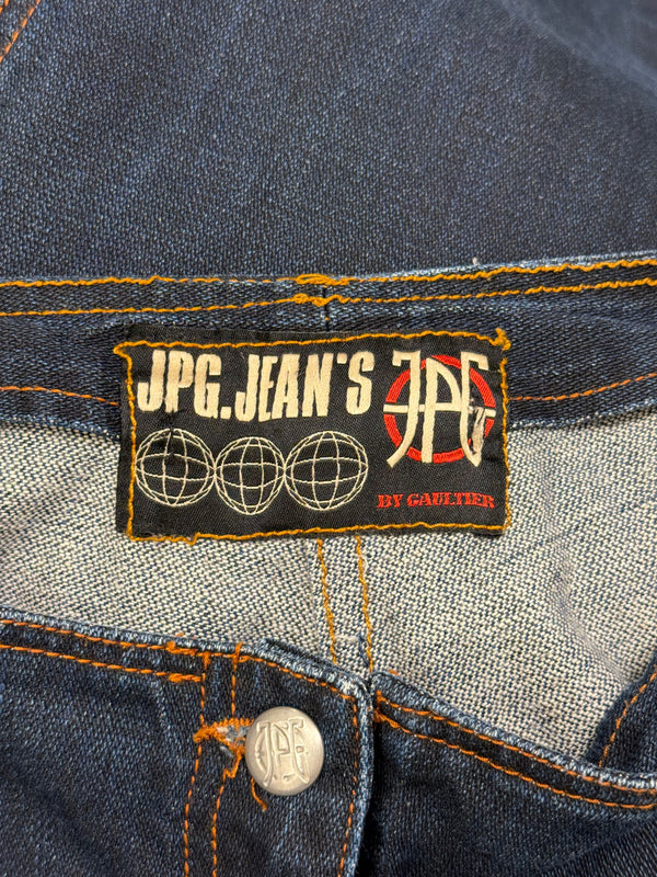 2000s Jean Paul Gaultier pierced patchwork flared jeans