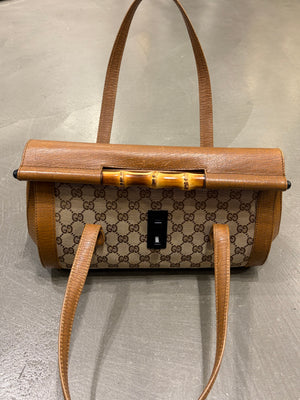 1990s Gucci monogram shoulder bag with bamboo detail