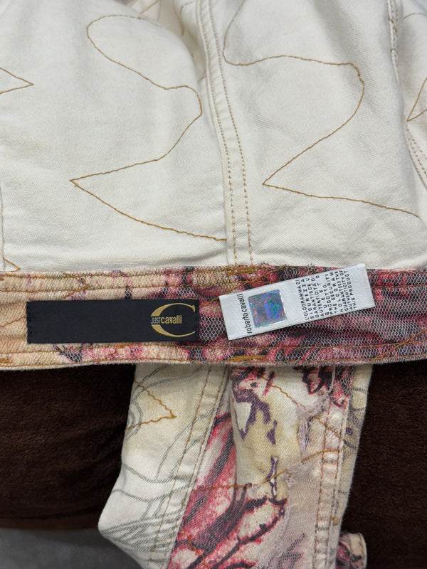 2001 Cavalli floral distressed double layer denim jacket