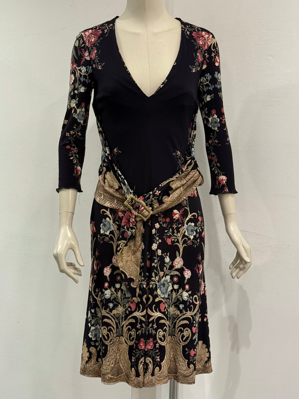 2006 Roberto Cavalli floral baroque wrap dress with belt