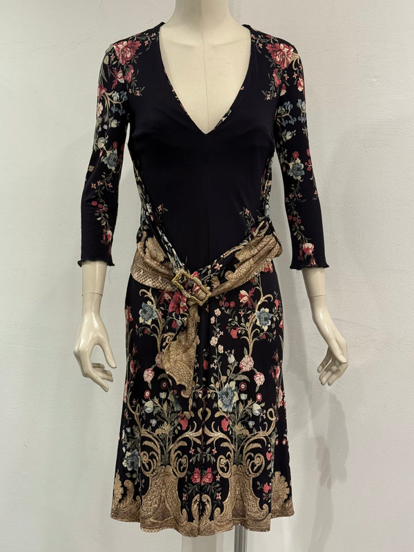 2006 Roberto Cavalli floral baroque wrap dress with belt