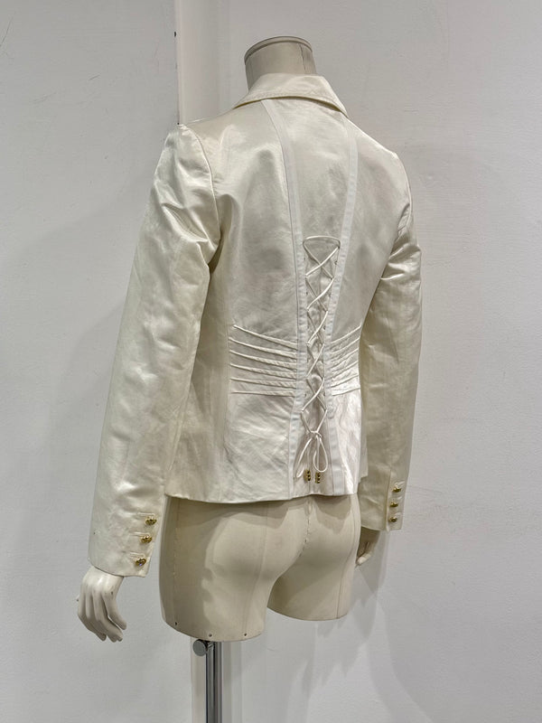 2000s Roberto Cavalli ivory satin tailored blazer