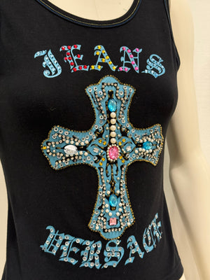 2000S Versace embellished cross tank top
