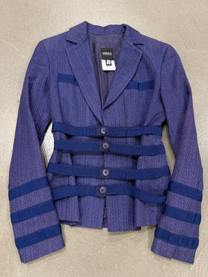 2000s Versace textured strap-detail bondage fitted blazer