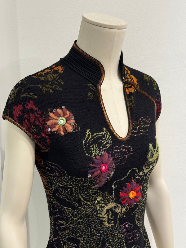 2000s Roberto Cavalli Cheongsam chinese hand embroidered top