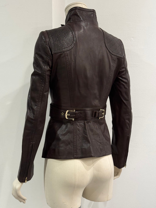2000s Gucci monogram military leather jacket