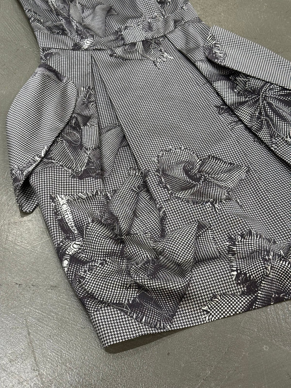 2000s Christian Dior Houndstooth silk dress with floral Appliqué