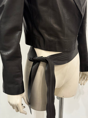 2001 Gucci by Tom Ford black leather tie waist jacket