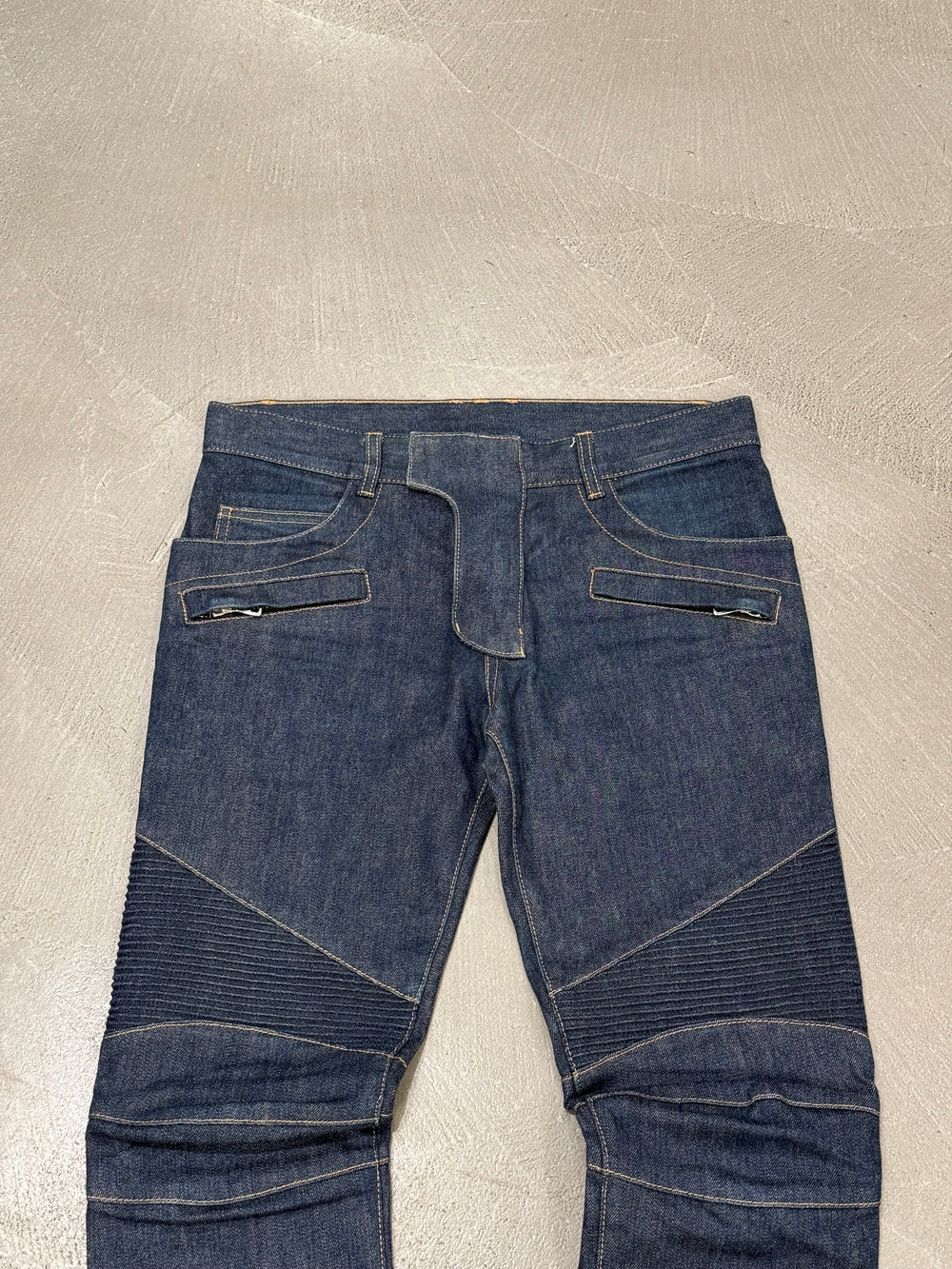 2010s Balmain ribbed panel denim biker pants