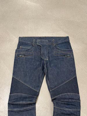 2010s Balmain ribbed panel denim biker pants