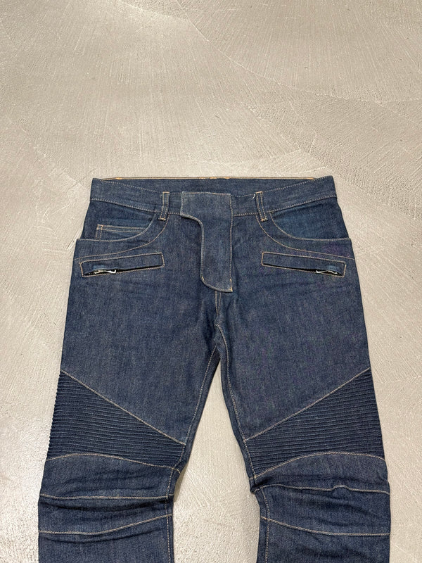 2010s Balmain ribbed panel denim biker pants