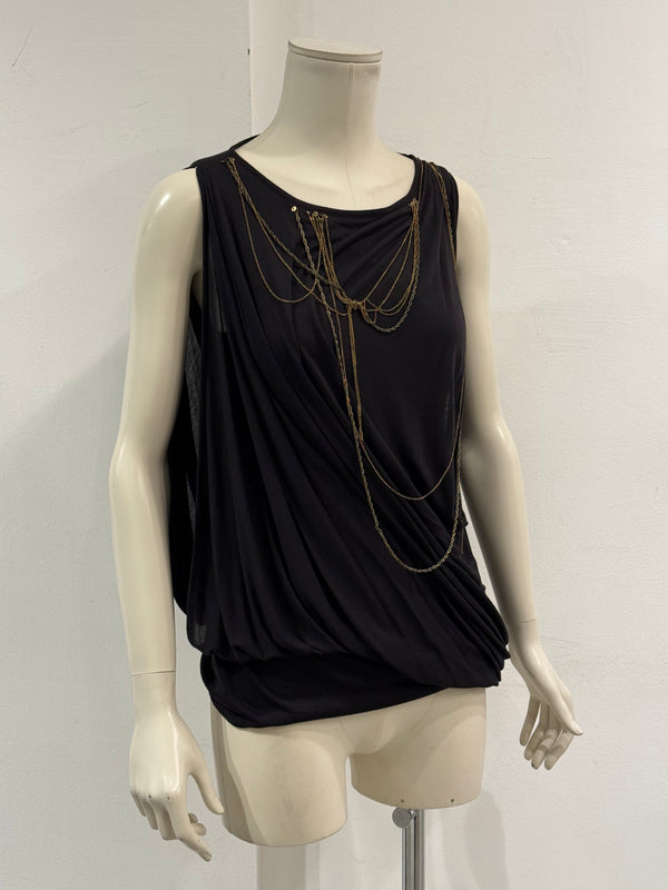 Plein Sud draped sleeveless top with chain detailing