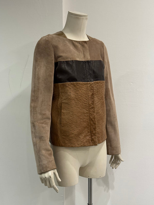 2010 Gucci By Frida Giannini ostrich leather color block jacket
