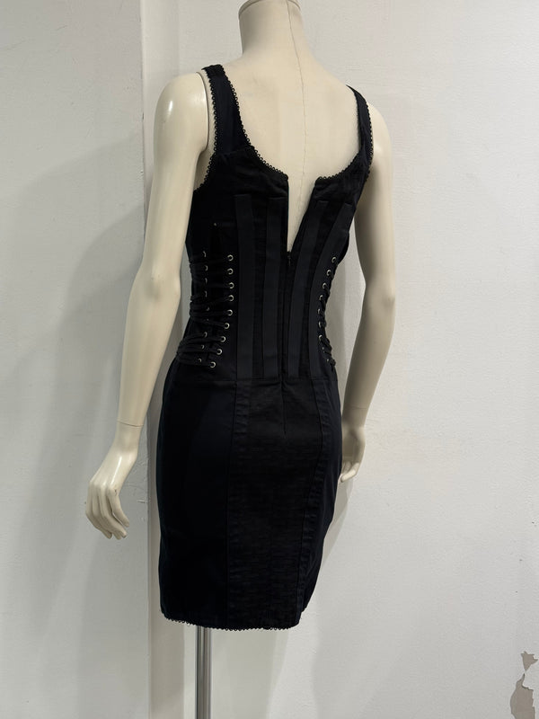 2003 Dolce & Gabbana eyelet corset bodycon bondage dress