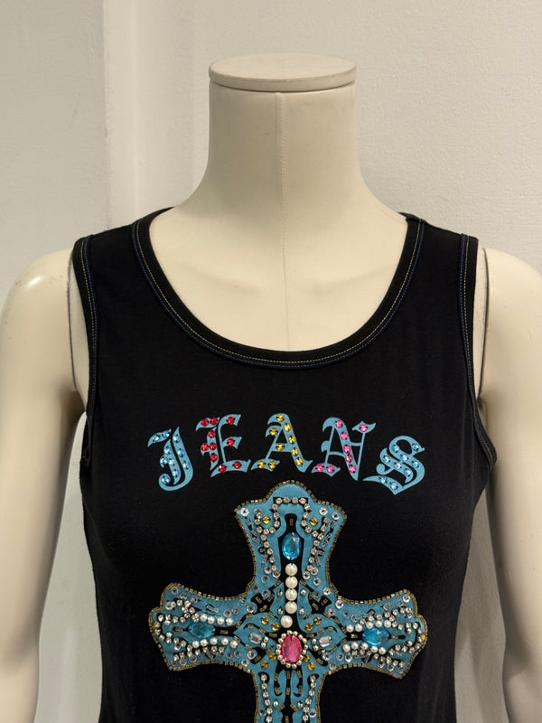 2000s Versace embellished cross tank top