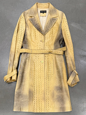 A/W2000 Roberto Cavalli runway croc embossed leather trench coat