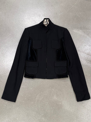2000s Roberto Cavalli velvet trim cropped military jacket
