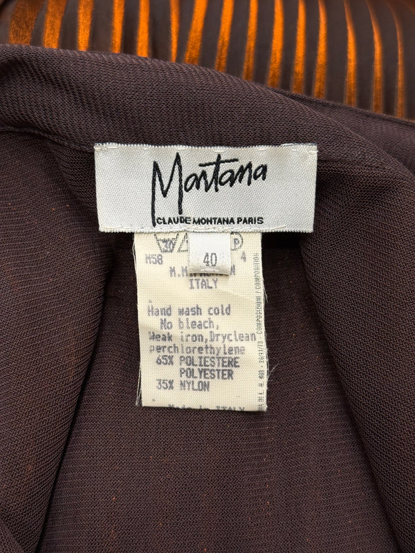 1980s Claude Montana pleated lurex iridescent long skirt