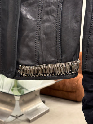 2000s Roberto Cavalli safety pin military leather jacket