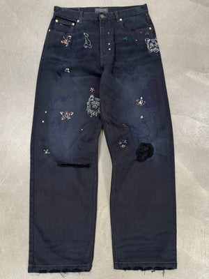 Balenciaga crystal cat graffiti jeans