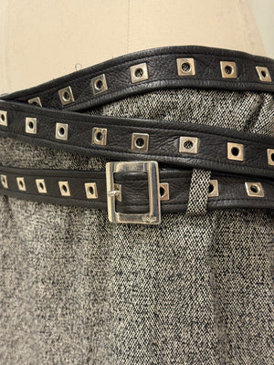 2000s Gianni Versace bondage studded wool skirt