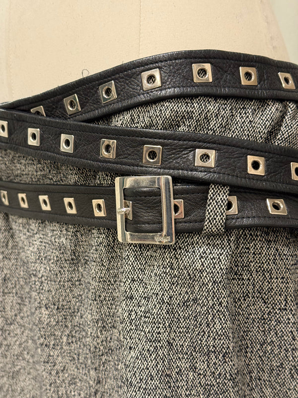 2000s Gianni Versace bondage studded wool skirt