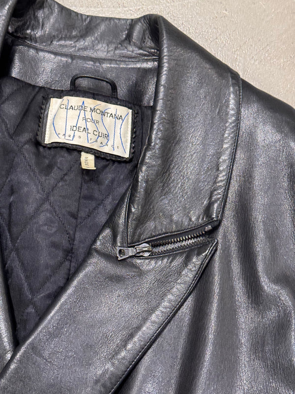 1980s Claude Montana oversized zipper leather coat