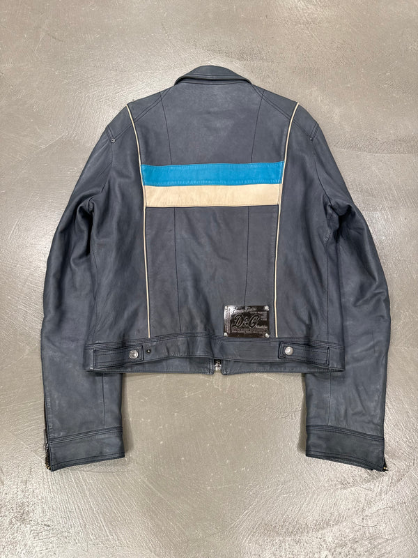 S/S2001 Dolce & Gabbana Striped Calfskin Leather Racing Jacket