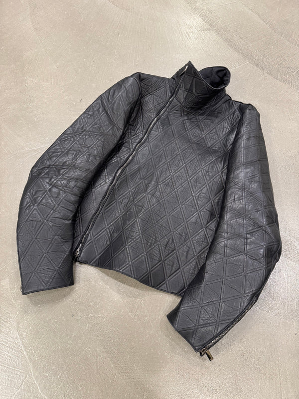2014 Emporio Armani asymmetrical lozenged biker leather jacket