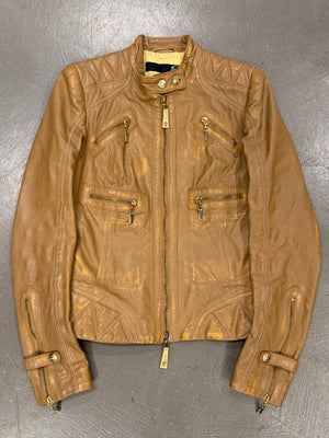 2000s Roberto Cavalli leather jacket with golden accents