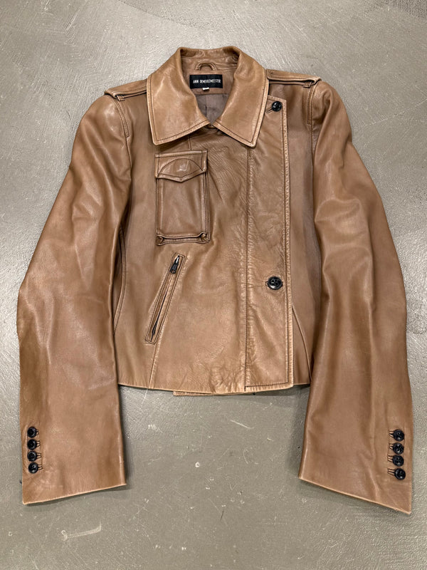 2000s Ann Demeulemeester leather aviator cargo jacket