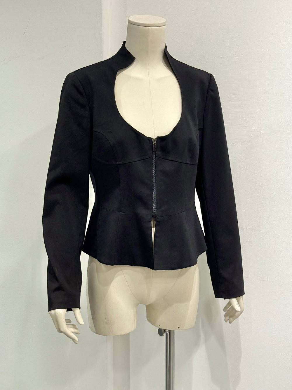2003 Emporio Armani curved plunge neckline peplum jacket