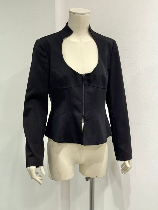 2003 Emporio Armani curved plunge neckline peplum jacket