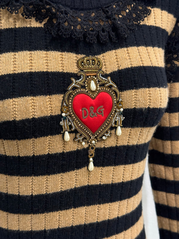 2020s Dolce & Gabbana wool & cashmere heart stripe knit
