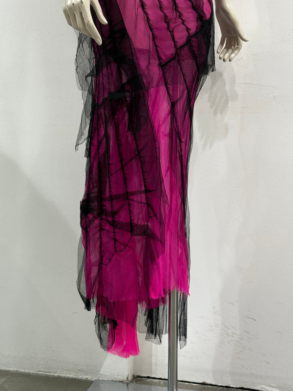 S/S2001 Roberto Cavalli runway distressed silk halter evening dress