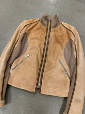 2000s Prada pony hair hybrid leather biker jacket